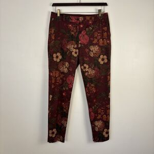 Talbots Weekender Pants 6 Dark Moody Floral Burgundy Autumnal Cotton Stretch